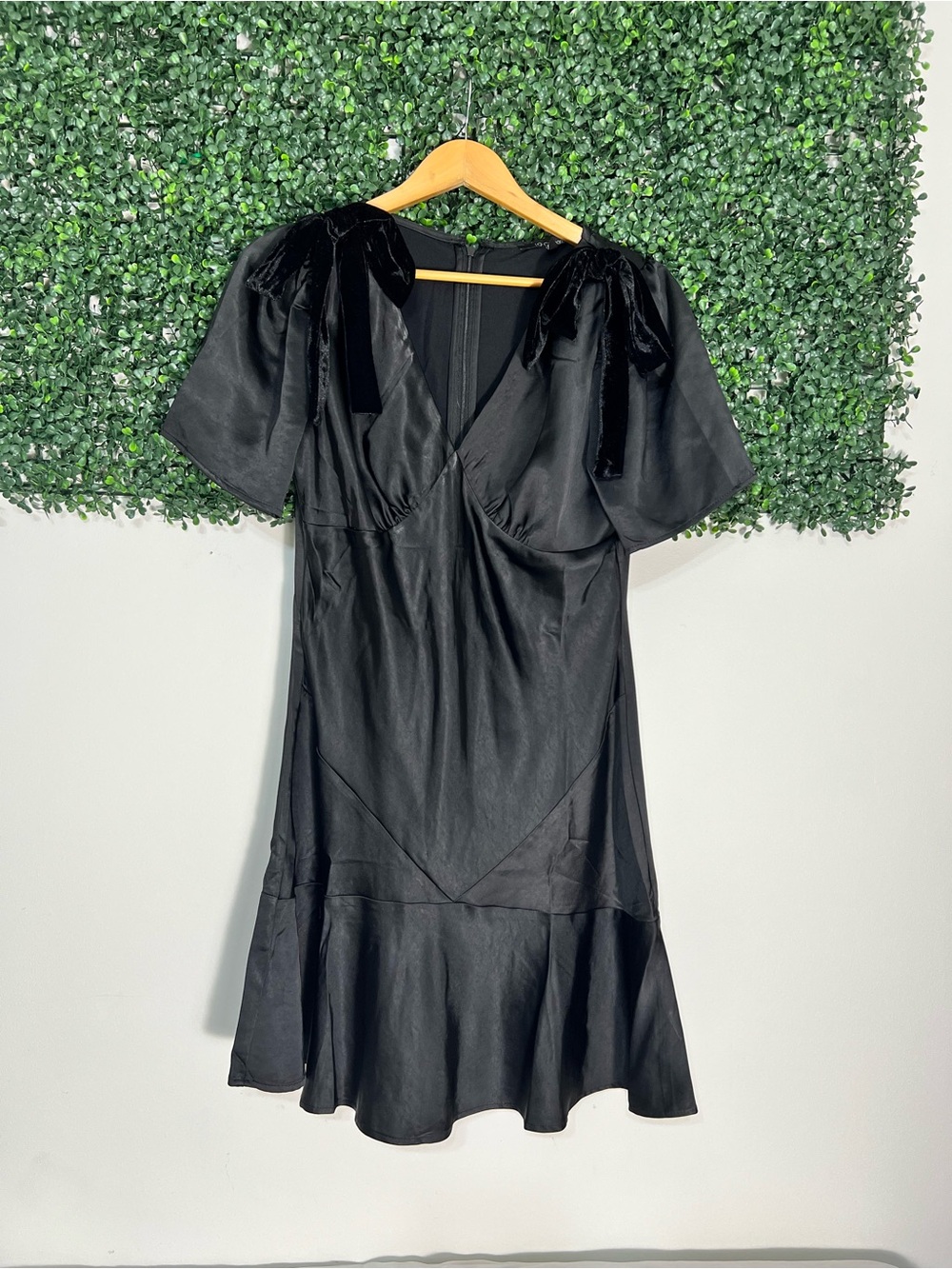 19 Cooper Black Satin Velvet Bow Cocktail Mini Dress Size Medium